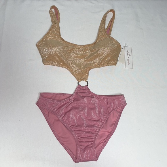 Salt + Cove Precious Metals Cut Out Monokini Swimsuit, Blush Pink Sz SMALL - Picture 8 of 12